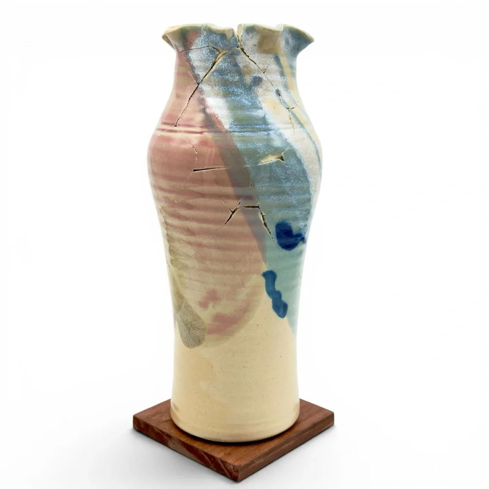 Kintsugi Vase 11” Hand Thrown Studio Pottery Gold Crack Art Personal Growth Gift